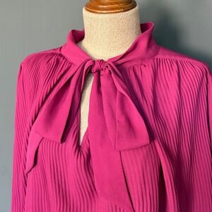 Nanette Lepore Tie Neck Pleated Blouse | Size XL | Magenta